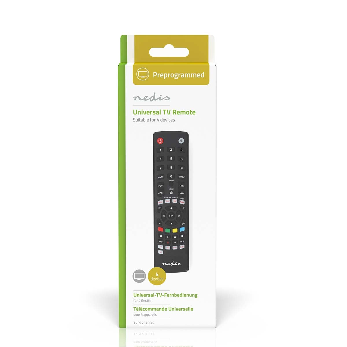 Universal Remote Control | Preprogrammed | 4 Units | Amazon Prime / Disney + Button / Google Play Button / Netflix Button / Youtube Button | Infrared | Black