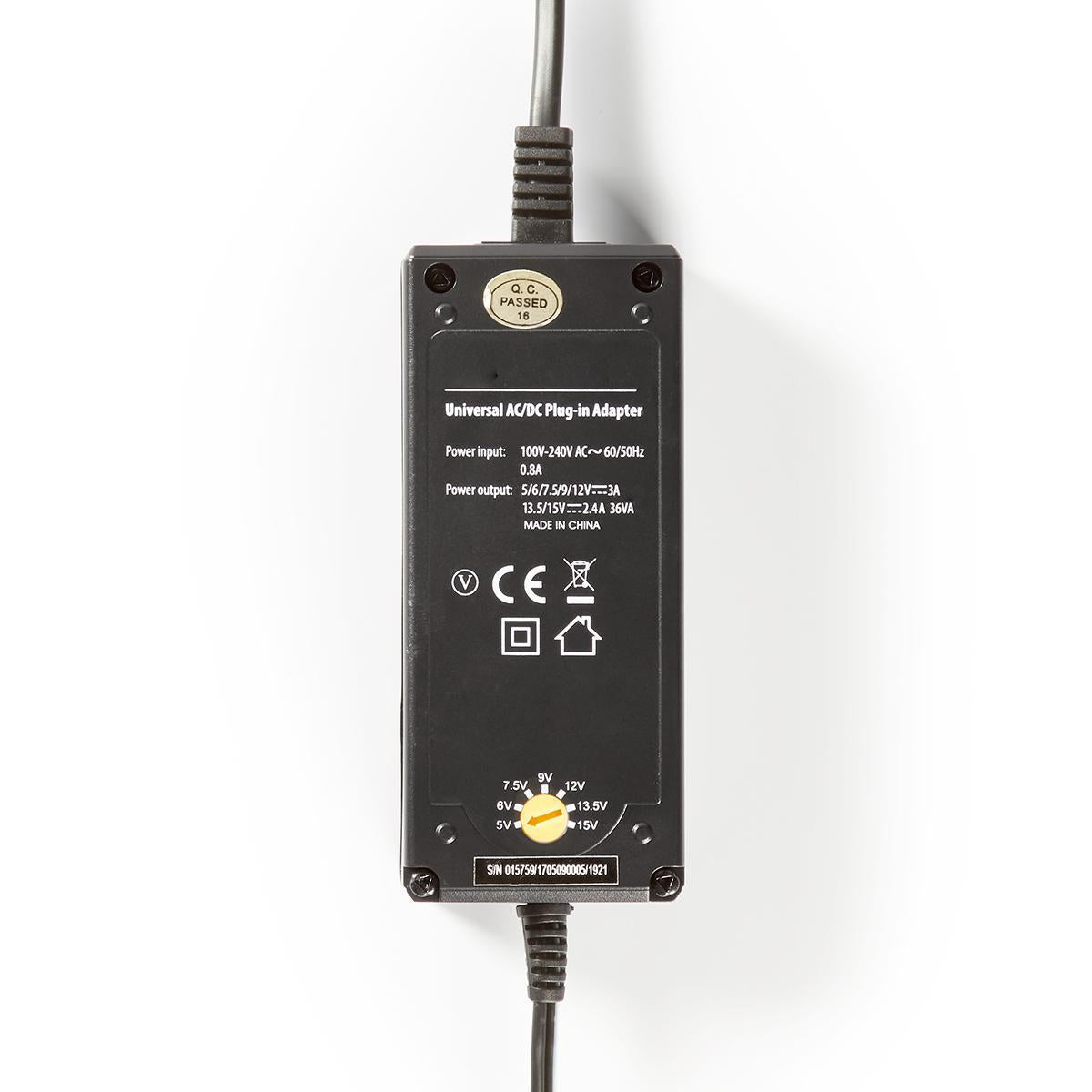 Universal power adapter | 36 W| 5 - 15 V DC | 3.60 m | 2.4 A - 3.0 A A| 6 plug(s) | Black