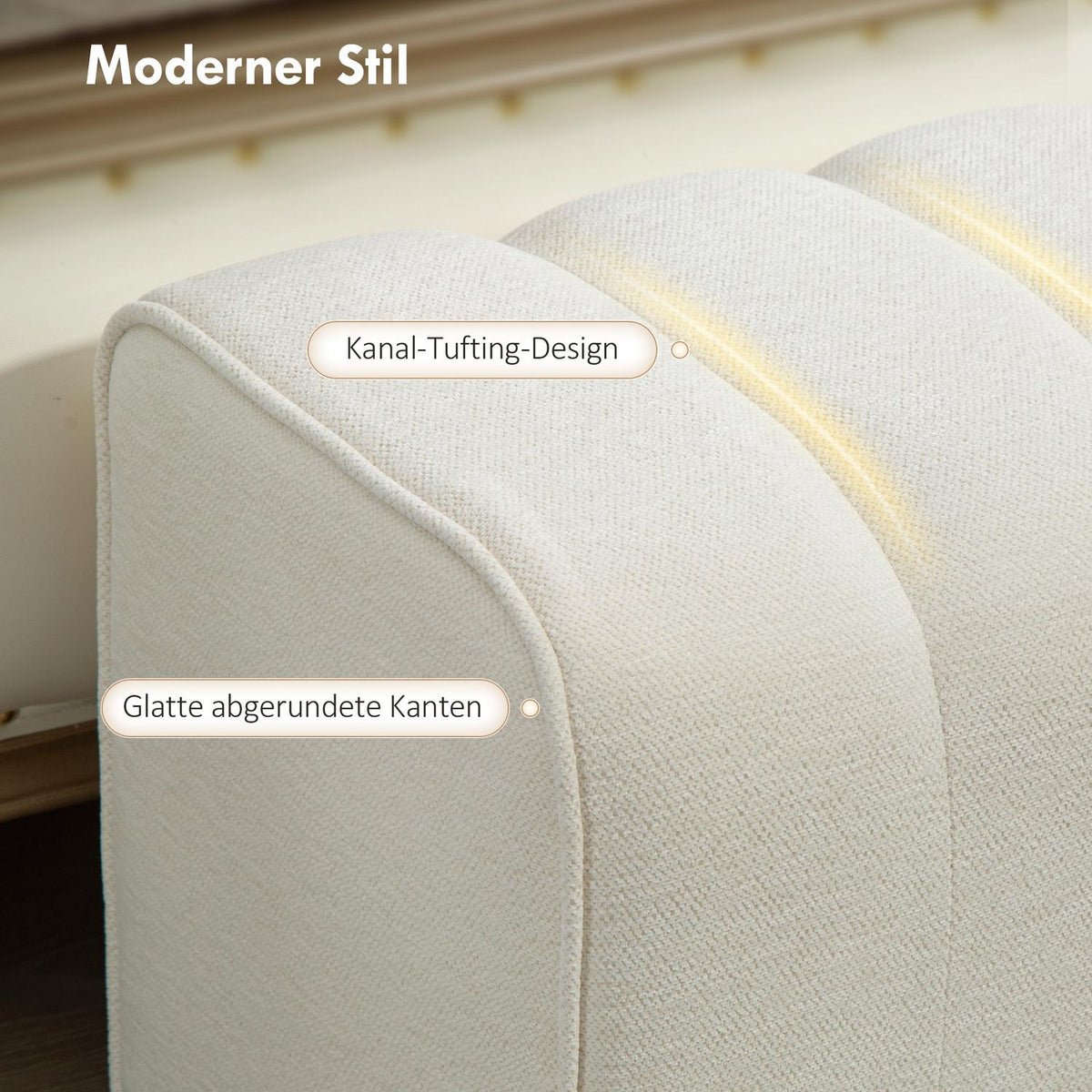 Upholstered Bedroom Bench, Wood Frame, 220kg Capacity, Cream