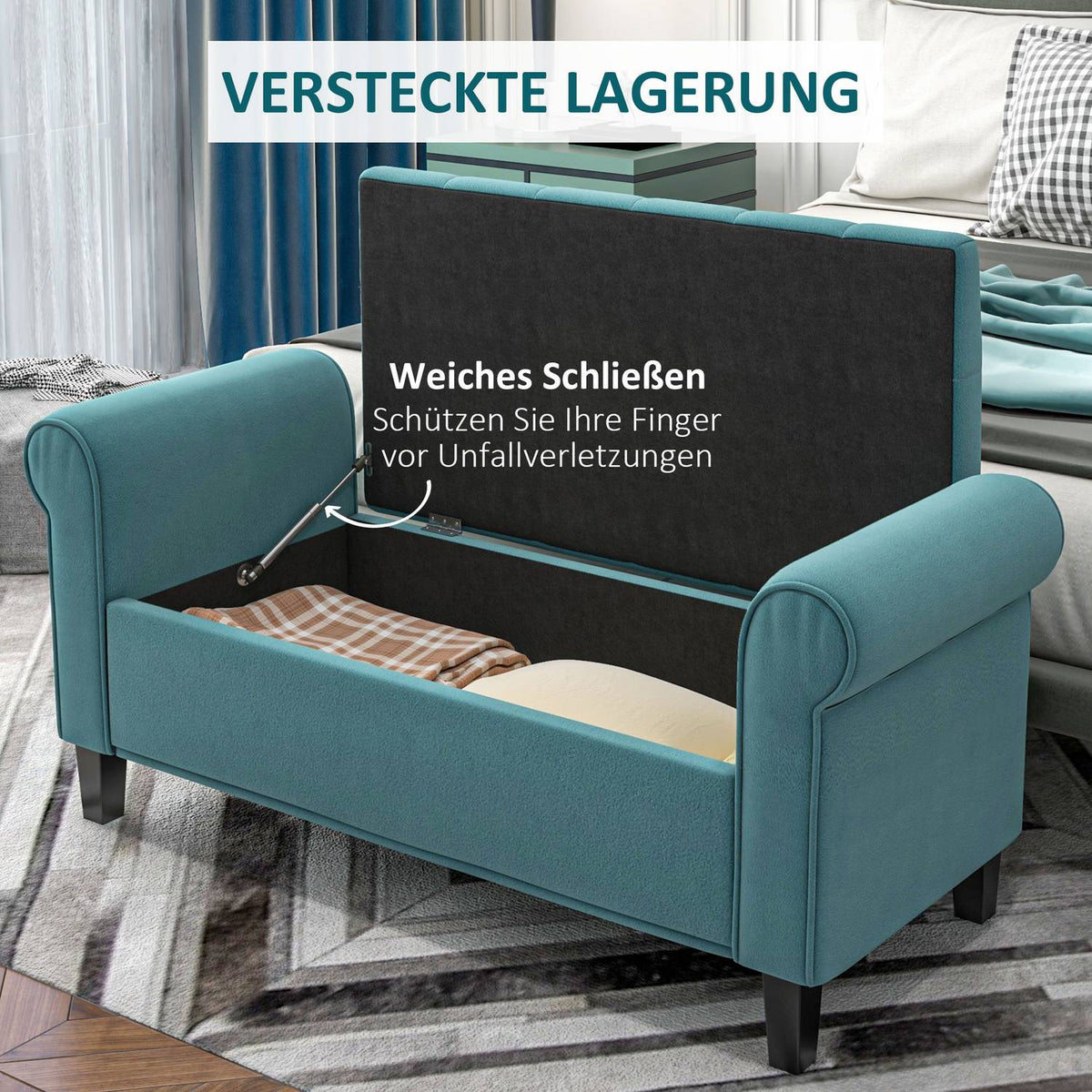 Upholstered Bench, Bed Bench, Bench In Velvet Look, Hallway Bench With Storage Space For Bedroom, Load Capacity Up To 120 Kg, Green, 126 X 48.5 X 47 Cm