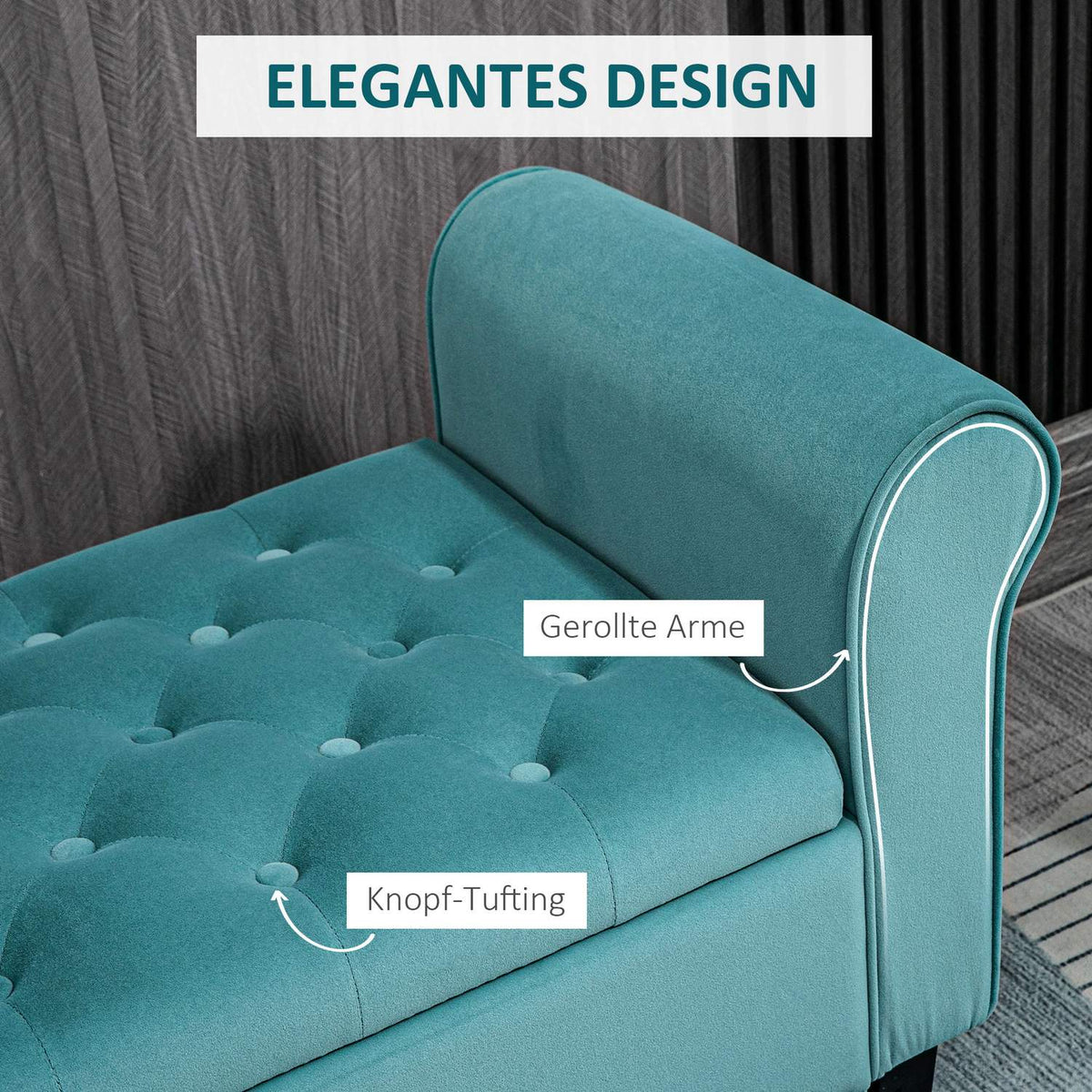 Upholstered Bench, Bed Bench, Bench In Velvet Look, Hallway Bench With Storage Space For Bedroom, Load Capacity Up To 120 Kg, Green, 126 X 48.5 X 47 Cm