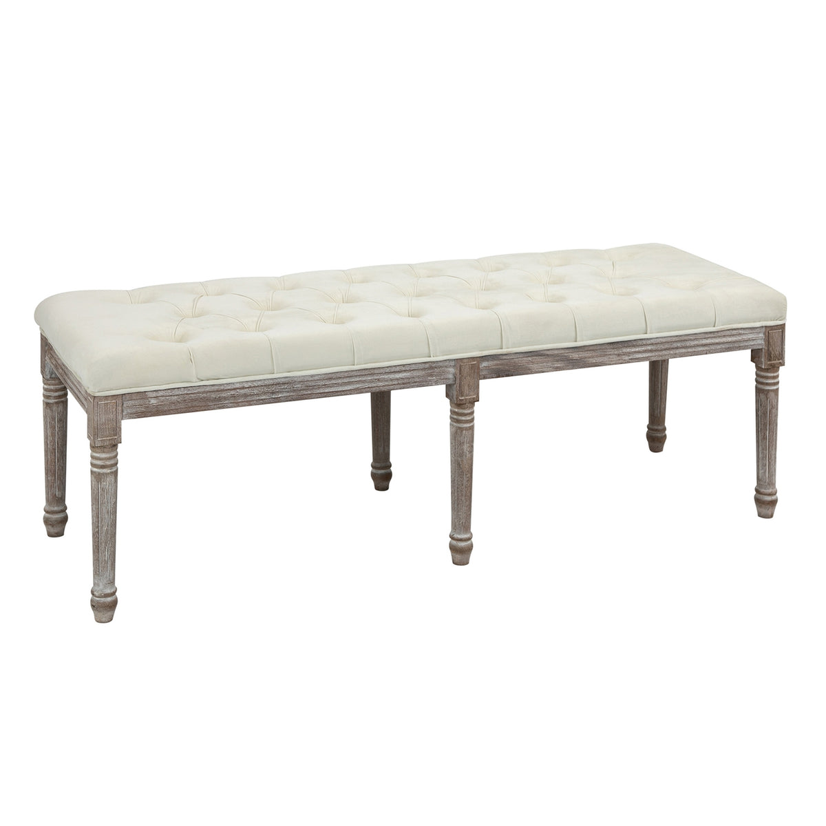 Upholstered Bench Beige Vintage Bed Bench With Buttons, Velvety Surface, Rubber Wood, 142X47X51Cm
