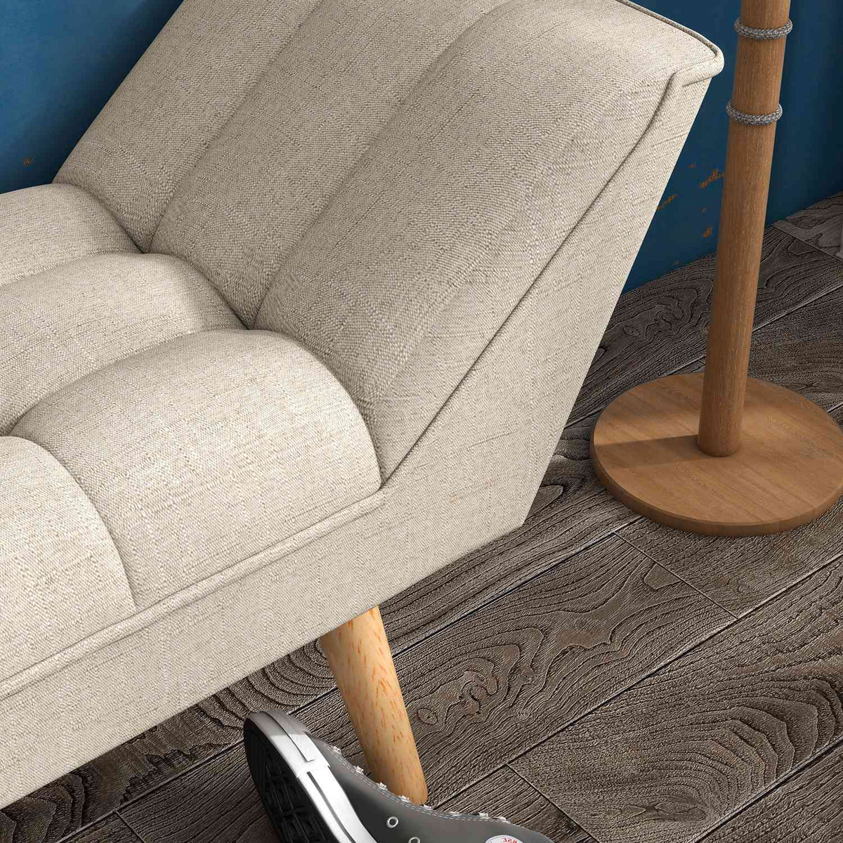 Upholstered Bench In Retro Style, Comfortable Bench, Linen Cover And Wooden Feet, Beige