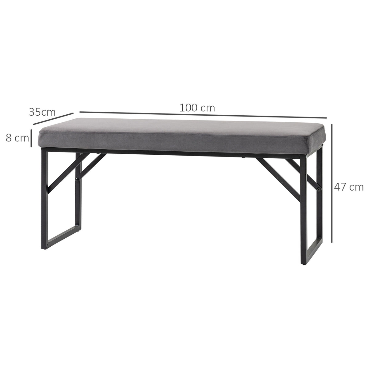 Upholstered Bench In Velvet Look, Bed Bench, Dressing Bench, Hallway Bench For Living Room, Bedroom, Dark Grey, 115 X 46 X 49 Cm