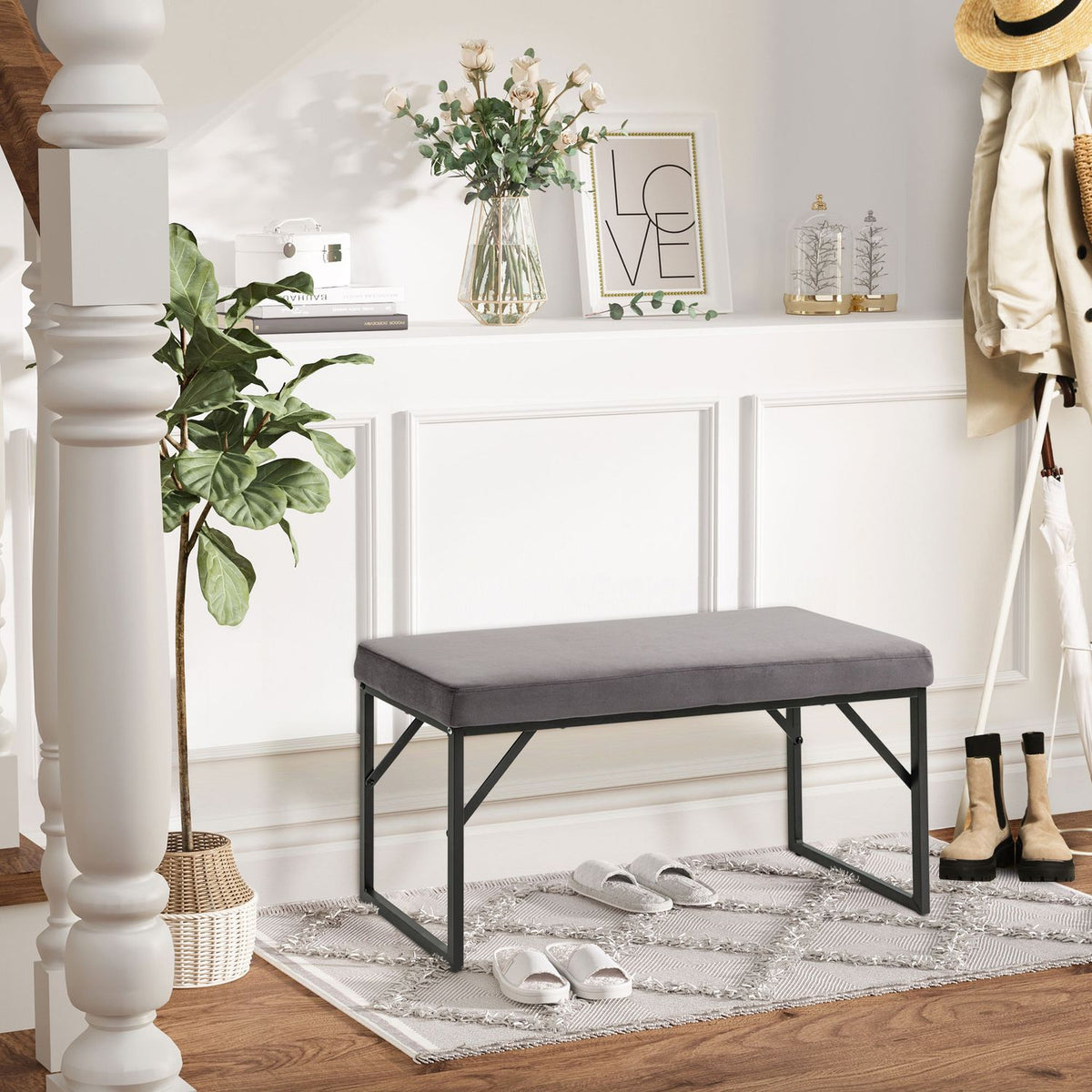Upholstered Bench In Velvet Look, Bed Bench, Dressing Bench, Hallway Bench For Living Room, Bedroom, Dark Grey, 115 X 46 X 49 Cm