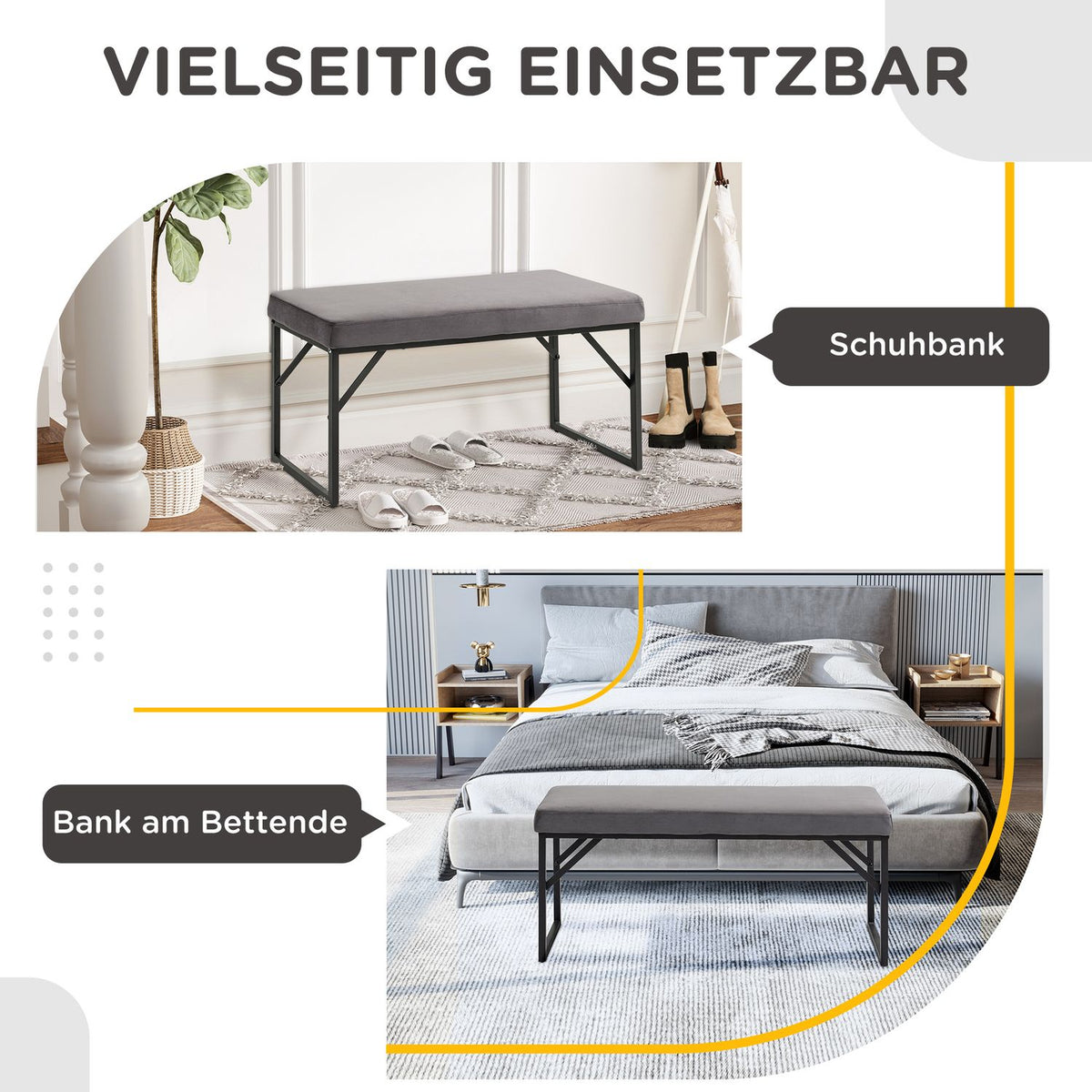 Upholstered Bench In Velvet Look, Bed Bench, Dressing Bench, Hallway Bench For Living Room, Bedroom, Dark Grey, 115 X 46 X 49 Cm