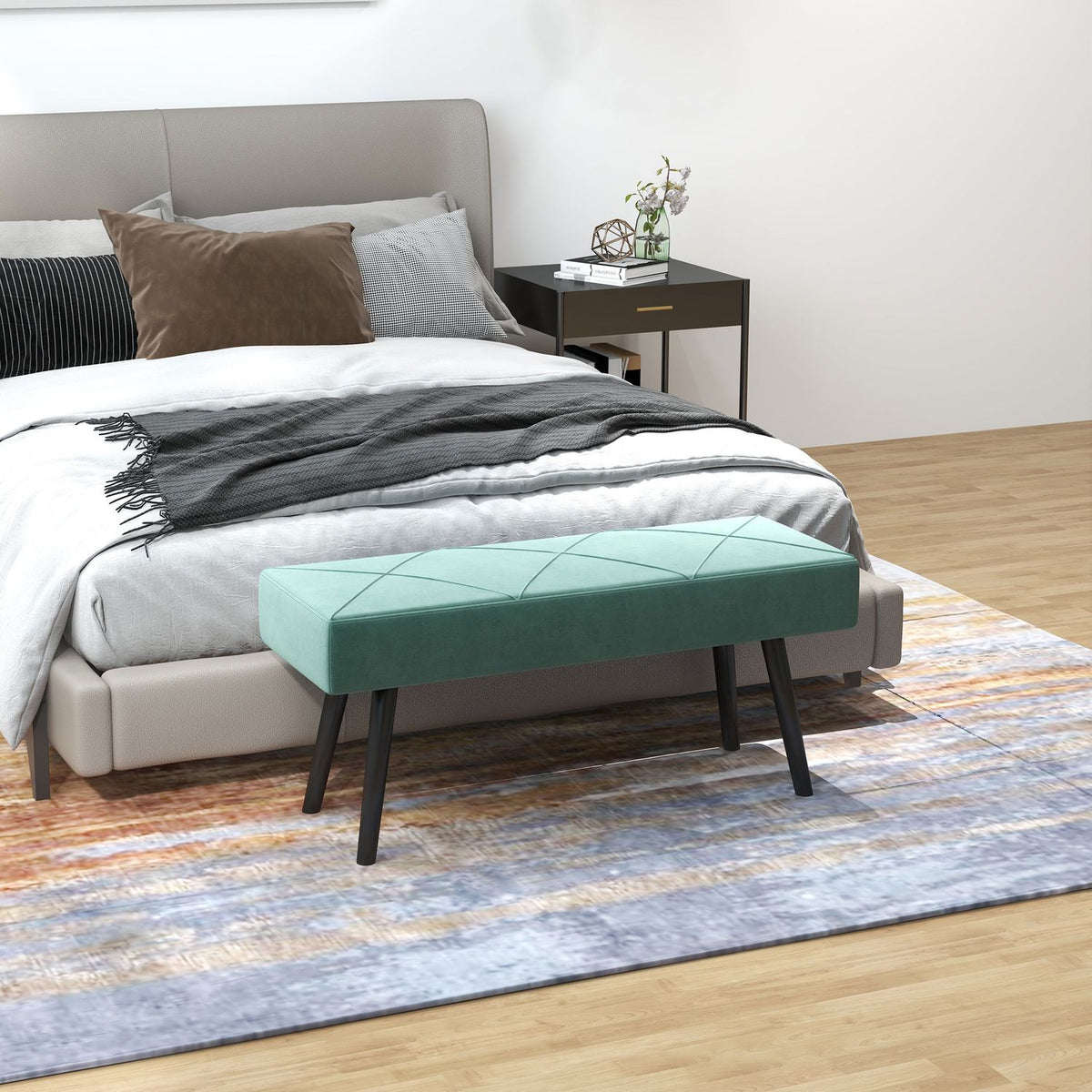 Upholstered Bench In Velvet Look, Bed Bench, Hallway Bench With X Pattern, Up To 120 Kg, For Bedroom, 100X36X45 Cm, Green
