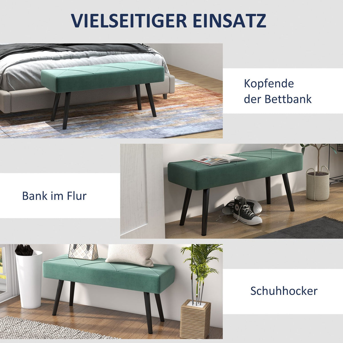 Upholstered Bench In Velvet Look, Bed Bench, Hallway Bench With X Pattern, Up To 120 Kg, For Bedroom, 100X36X45 Cm, Green