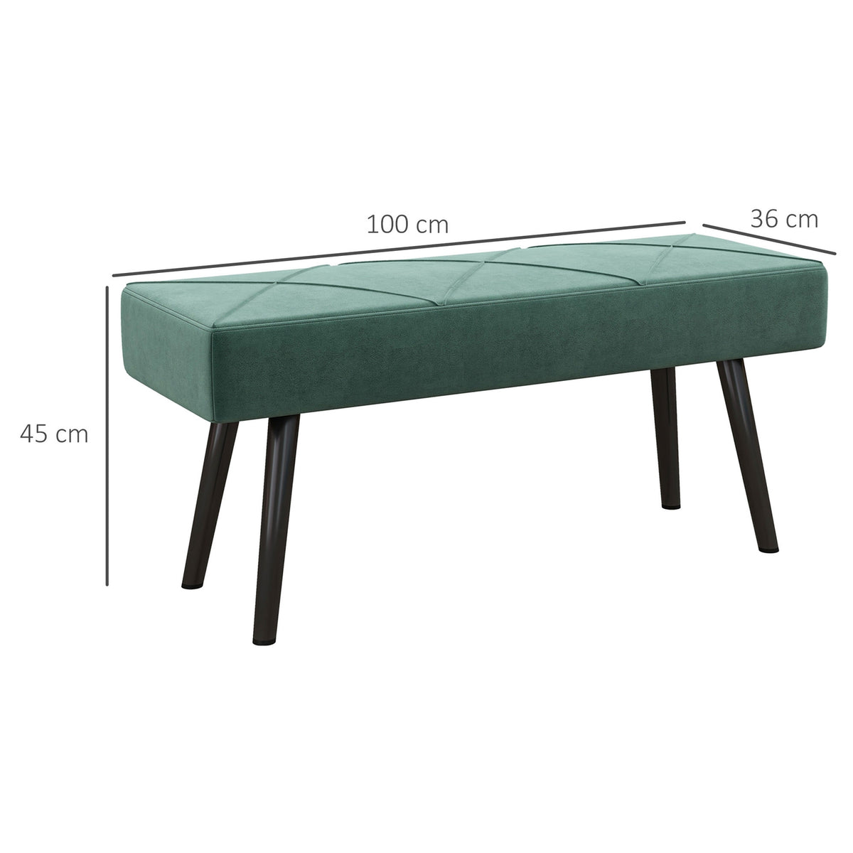 Upholstered Bench In Velvet Look, Bed Bench, Hallway Bench With X Pattern, Up To 120 Kg, For Bedroom, 100X36X45 Cm, Green