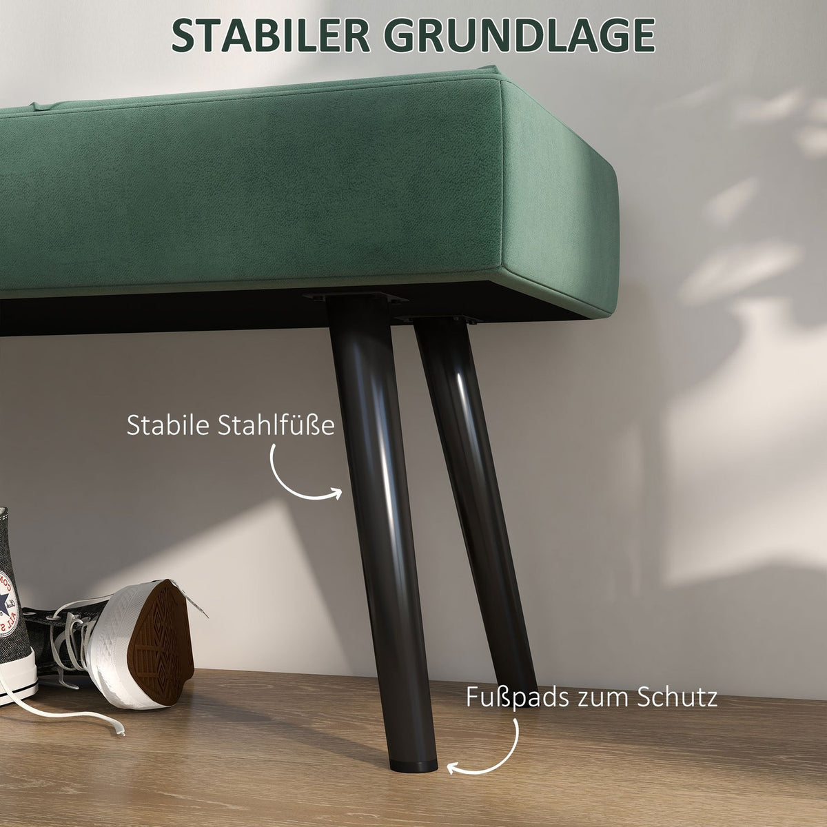 Upholstered Bench In Velvet Look, Bed Bench, Hallway Bench With X Pattern, Up To 120 Kg, For Bedroom, 100X36X45 Cm, Green