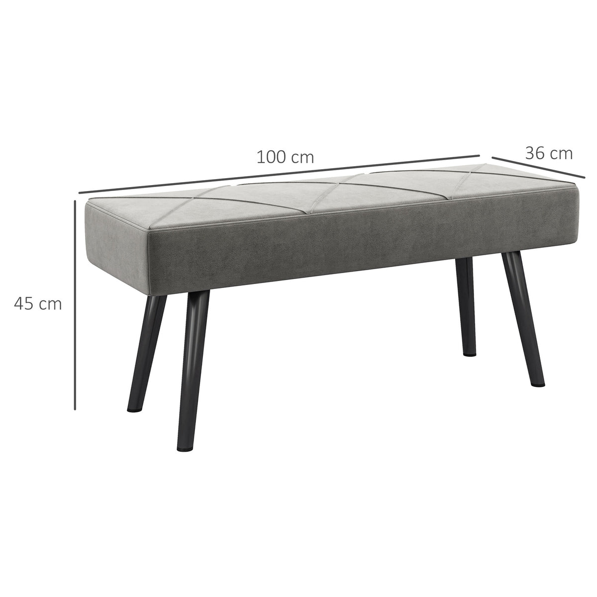 Upholstered Bench In Velvet Look, Bed Bench, Hallway Bench With X Pattern, Up To 120 Kg, For Bedroom, 100X36X45 Cm, Grey