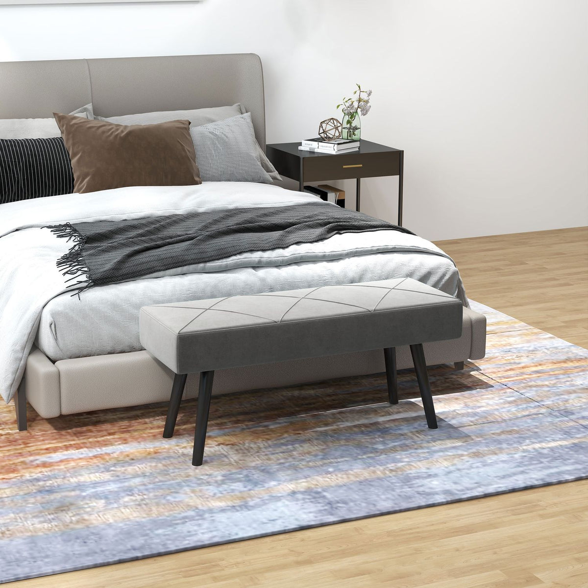 Upholstered Bench In Velvet Look, Bed Bench, Hallway Bench With X Pattern, Up To 120 Kg, For Bedroom, 100X36X45 Cm, Grey