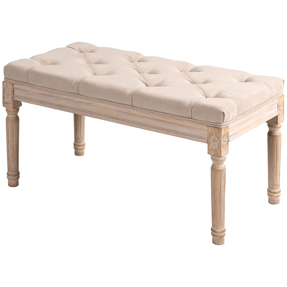 Upholstered Bench, Vintage Bed Bench, Hallway Bench With Buttons, Linen Look, Load Capacity Up To 120 Kg, 80X40X43Cm, Beige