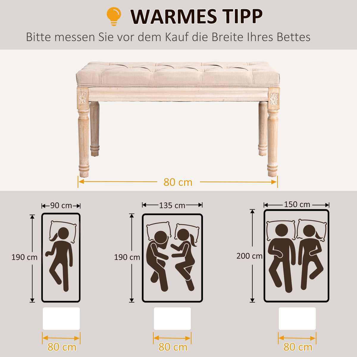 Upholstered Bench, Vintage Bed Bench, Hallway Bench With Buttons, Linen Look, Load Capacity Up To 120 Kg, 80X40X43Cm, Beige