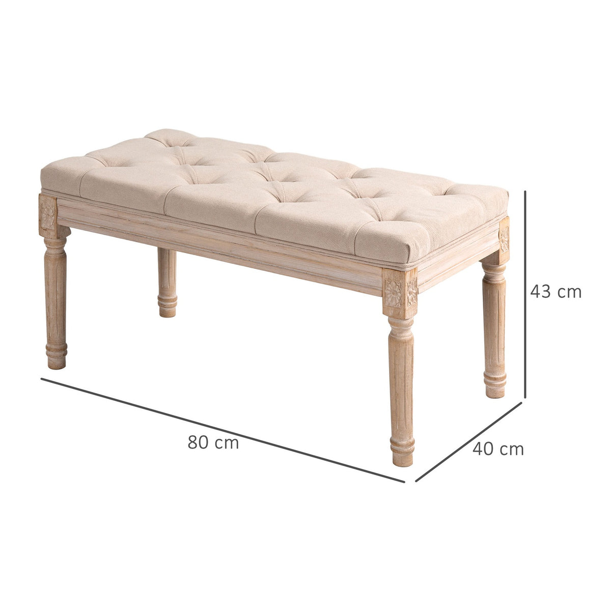 Upholstered Bench, Vintage Bed Bench, Hallway Bench With Buttons, Linen Look, Load Capacity Up To 120 Kg, 80X40X43Cm, Beige