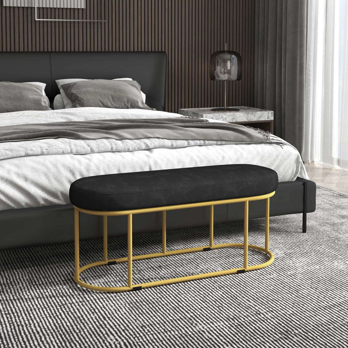 Upholstered Bench With Velvet Look, Bed Bench, Dressing Bench, Hallway Bench For Living Room, Up To 200 Kg, Steel, Blue