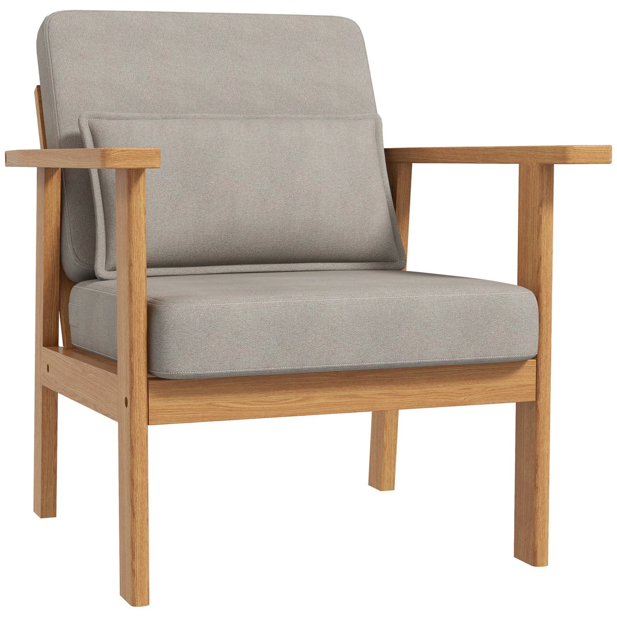 Upholstered Chair Comfortable Accent Chair With Armrests For Living Room, Bedroom, Wooden Legs, Gray, 70X72X76Cm