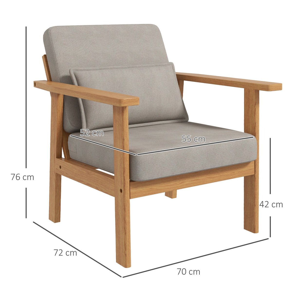 Upholstered Chair Comfortable Accent Chair With Armrests For Living Room, Bedroom, Wooden Legs, Gray, 70X72X76Cm