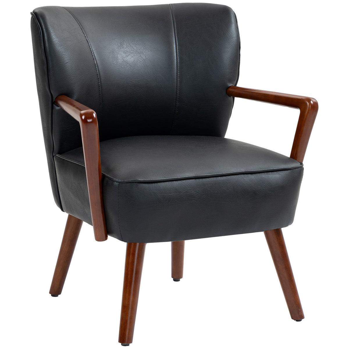 Upholstered Chair, Padded Accent Chair with Armrests, Wooden Legs, Lounge Chair, Armchair for Living Room, Bedroom, Faux Leather