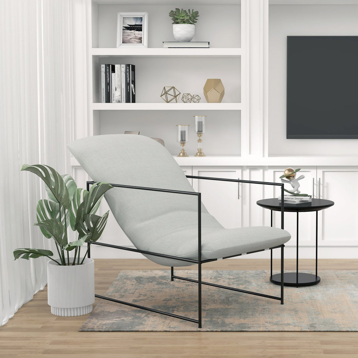 Upholstered Chair, Relaxation Chair And Lounge Chair With Armrests, Upholstered, Linen Look, Steel Frame, Beige
