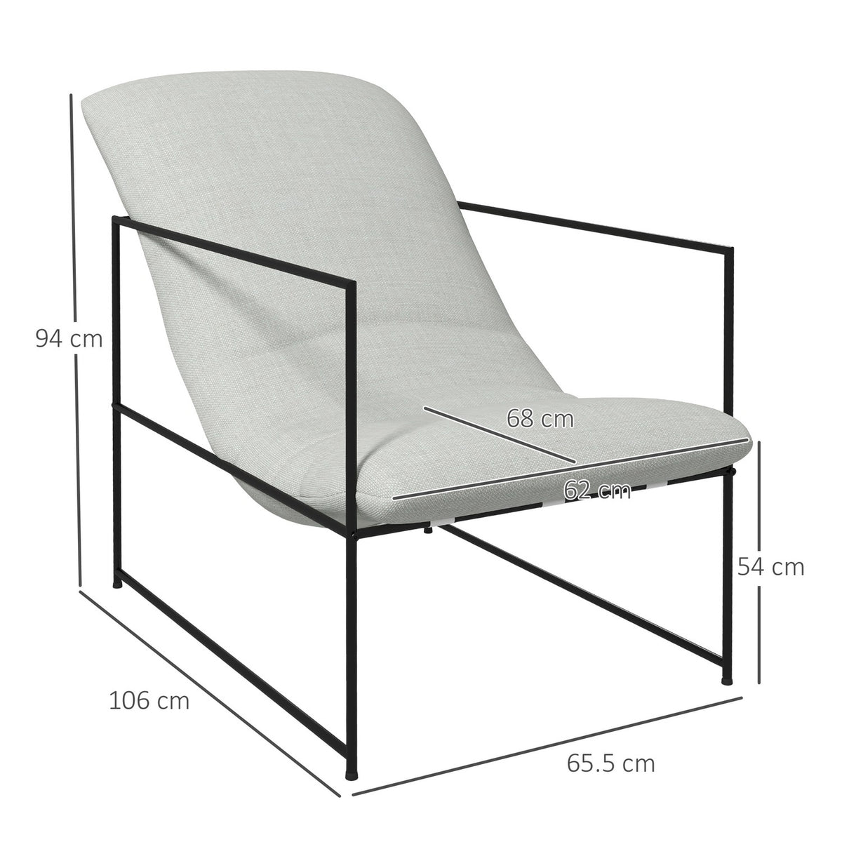 Upholstered Chair, Relaxation Chair And Lounge Chair With Armrests, Upholstered, Linen Look, Steel Frame, Beige