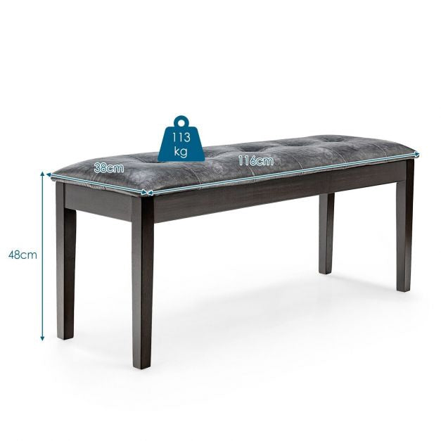 Upholstered Dining Bench, PU, Solid Wood, Tufted Gray
