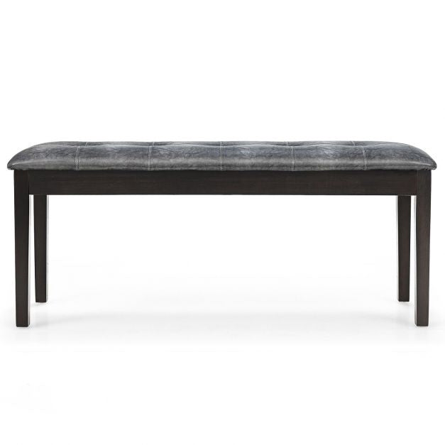 Upholstered Dining Bench, PU, Solid Wood, Tufted Gray