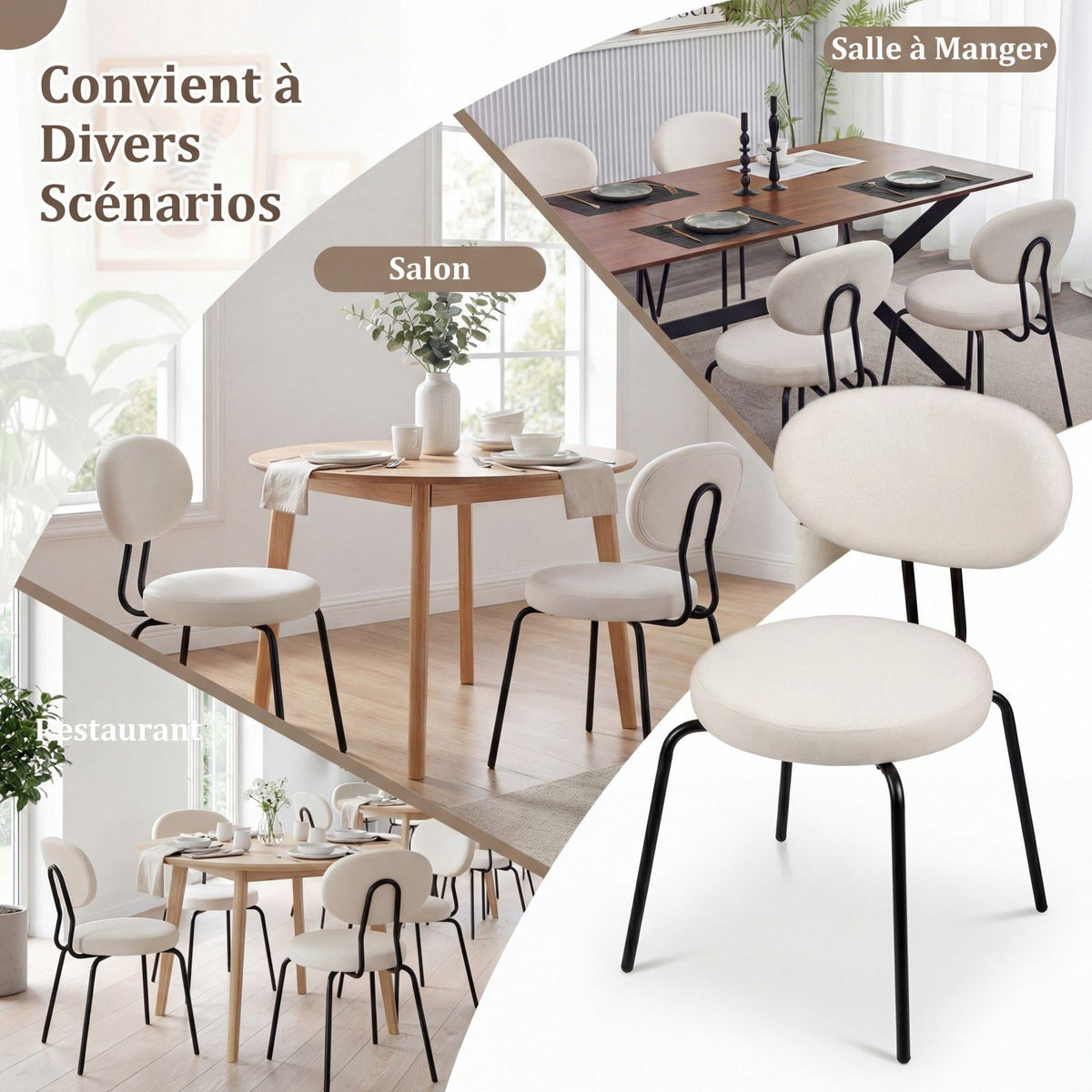 Upholstered Dining Chairs Set of 2, Padded Back, White