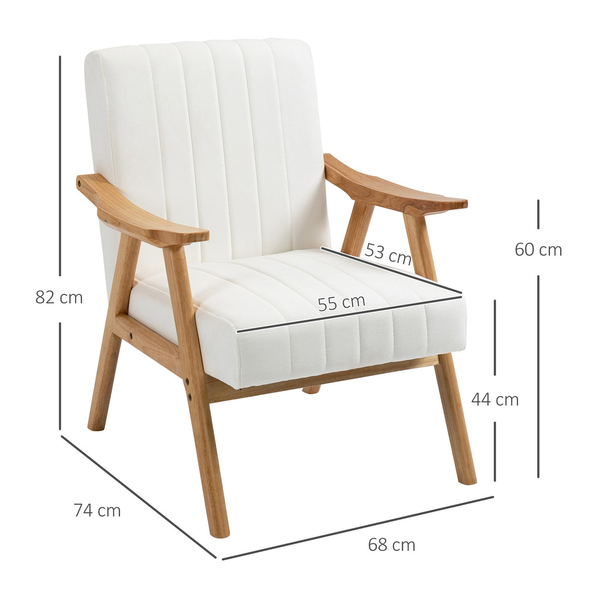 Upholstered Lounge Chair In Velvet Look With Armrests, Scandi Design, Cream, 68X74X82Cm