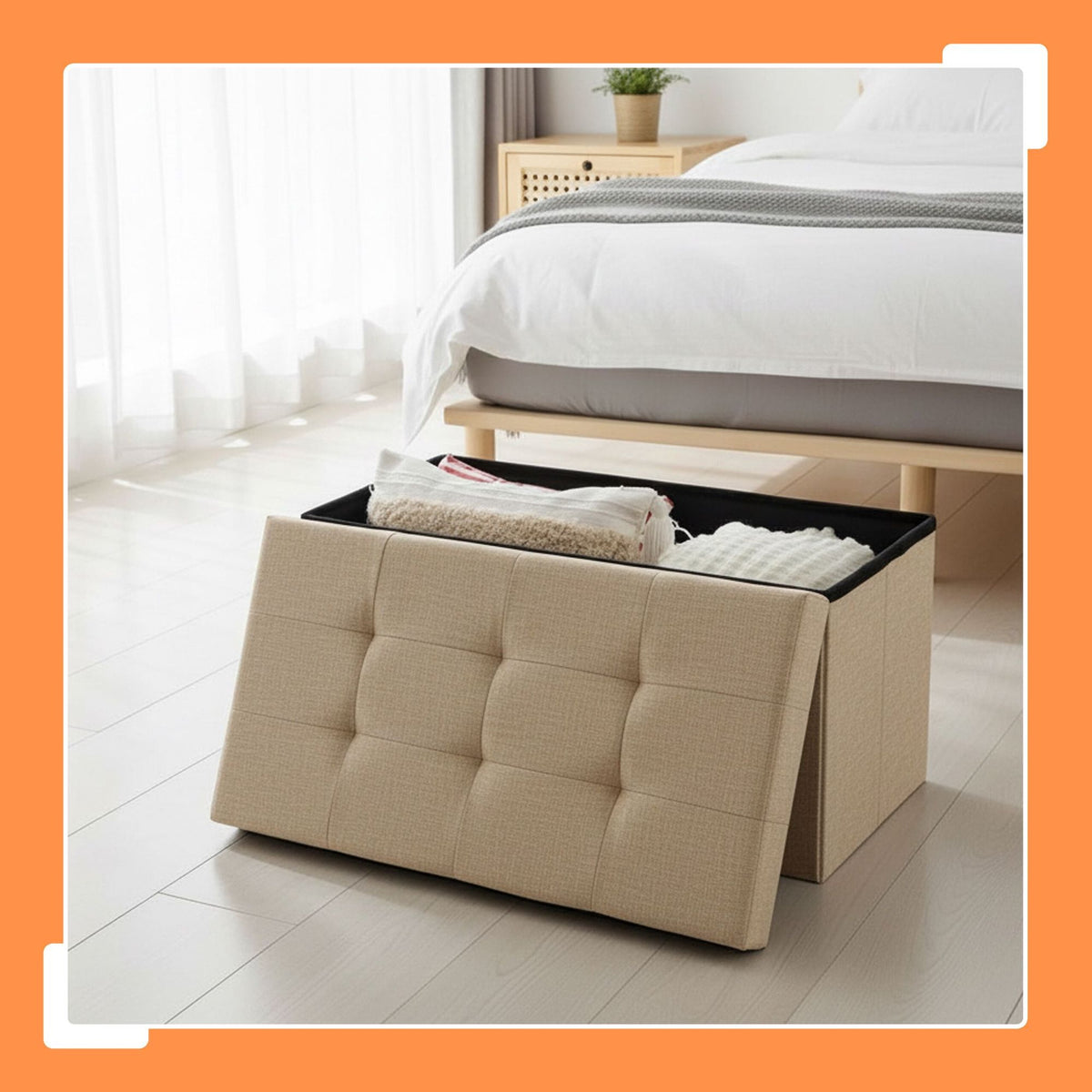 Upholstered Storage Bench – Foldable, Seats Two