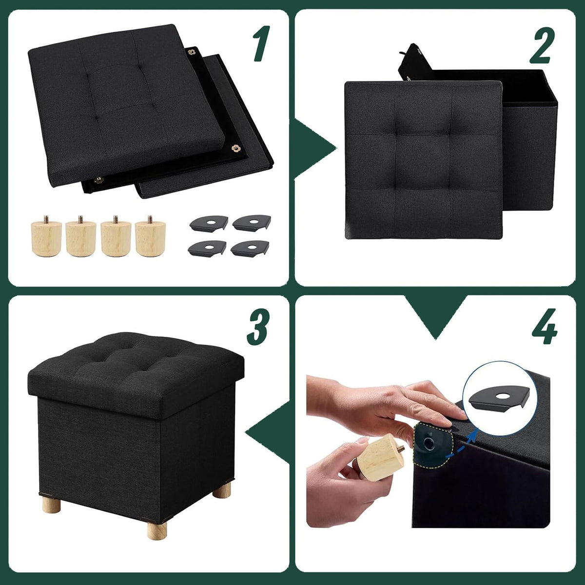 Upholstered Storage Cube with Padded Seat and Wooden Legs