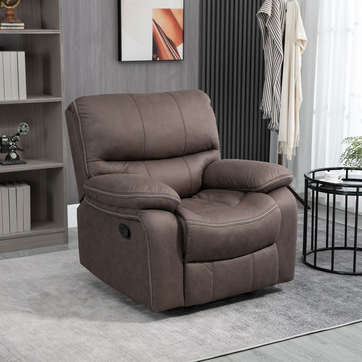 Upholstered armchair with footrest, reclining relaxation chair, microfiber cover in leather look, metal structure, brown
