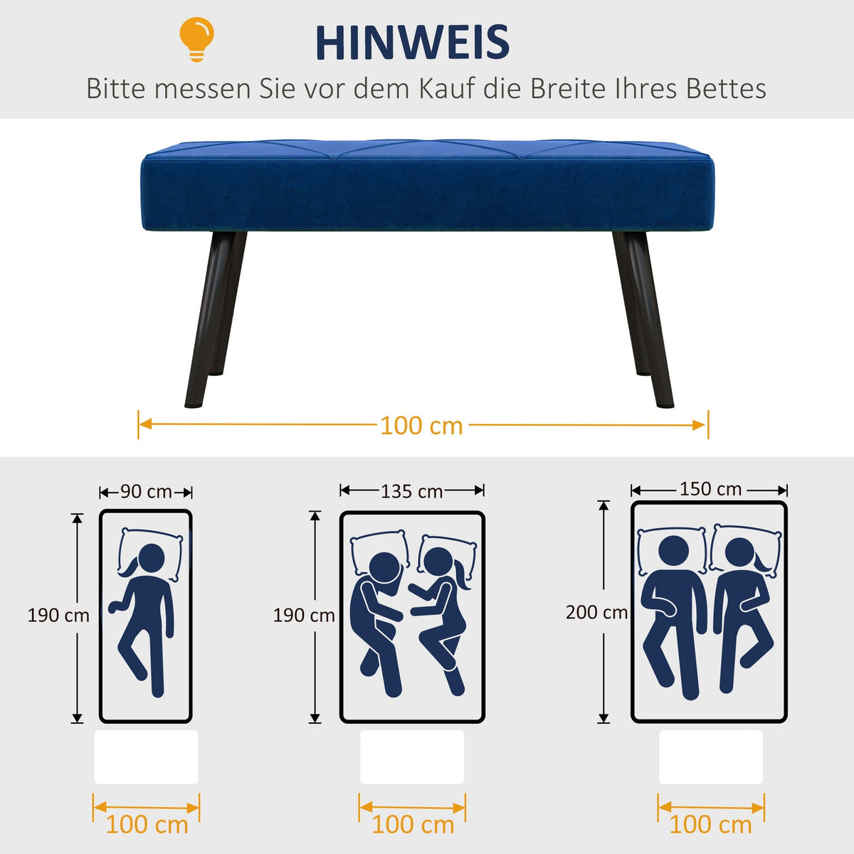 Upholstered bench, bed bench, hallway bench with X-pattern, in velvet look, can hold up to 120 kg, for bedroom, 100 x 36 x 45 cm, blue |
