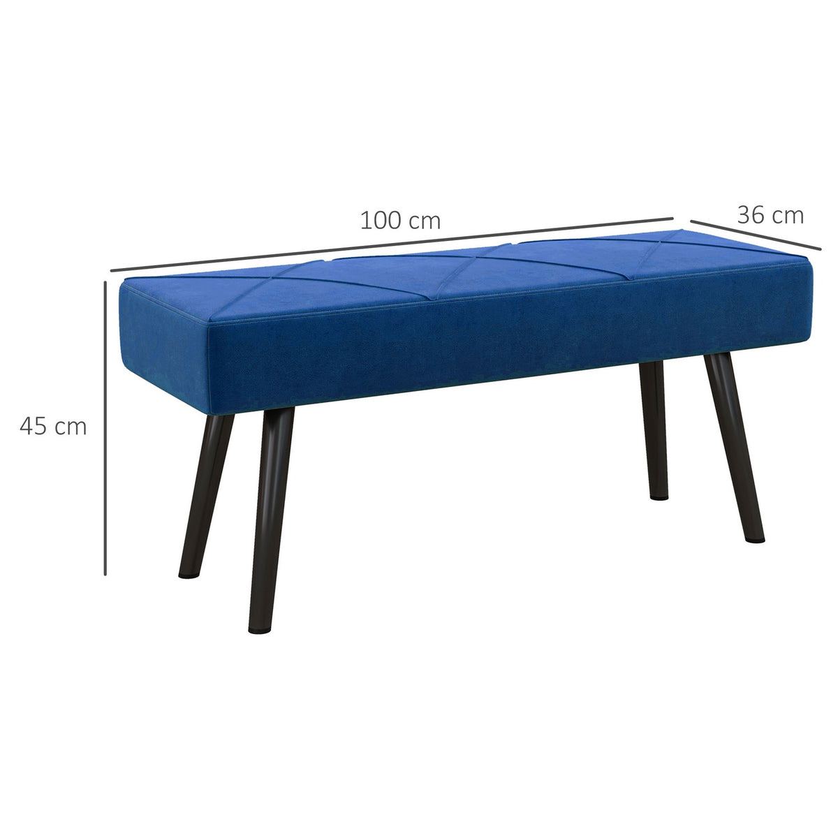 Upholstered bench, bed bench, hallway bench with X-pattern, in velvet look, can hold up to 120 kg, for bedroom, 100 x 36 x 45 cm, blue |