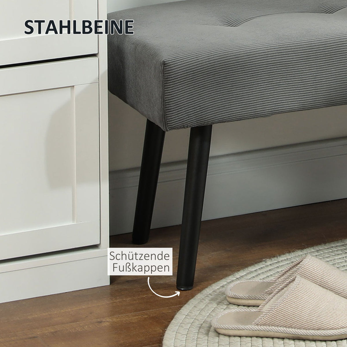 Upholstered bench with corduroy cover, bed bench with metal legs, shoe bench 100 x 36 x 45 cm grey