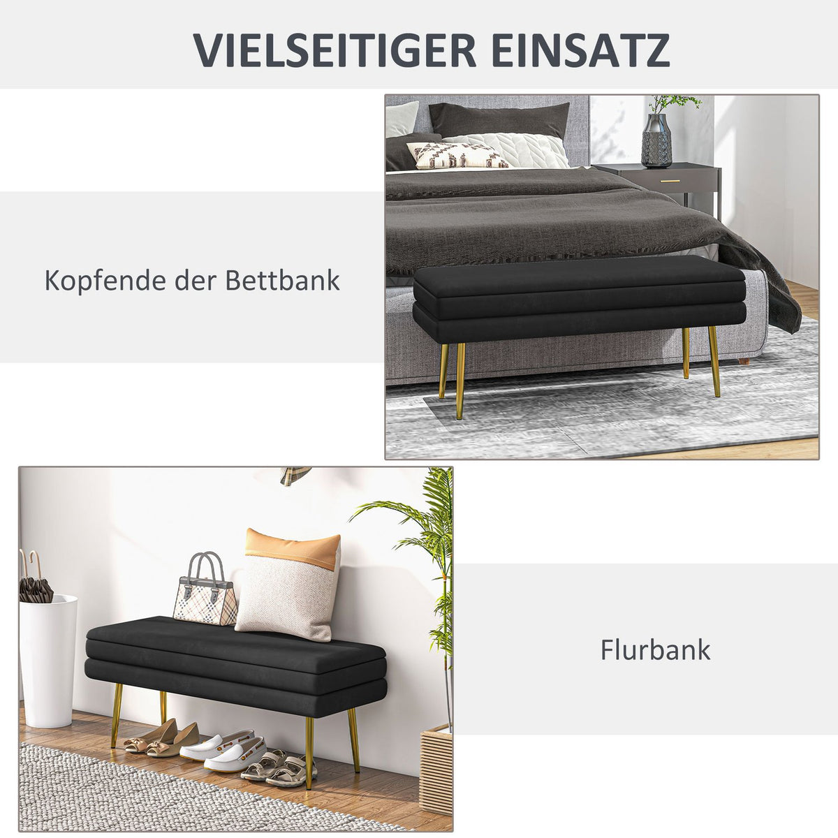 Upholstered bench with storage space, steel, 100 cm x 37.5 cm x 42 cm, black