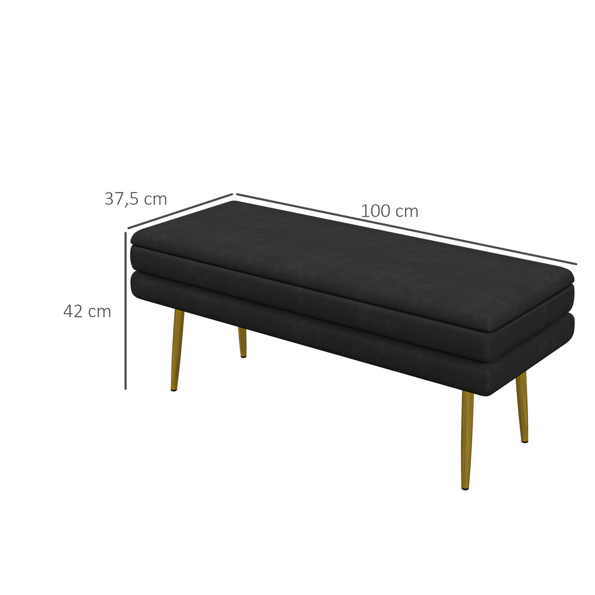 Upholstered bench with storage space, steel, 100 cm x 37.5 cm x 42 cm, black
