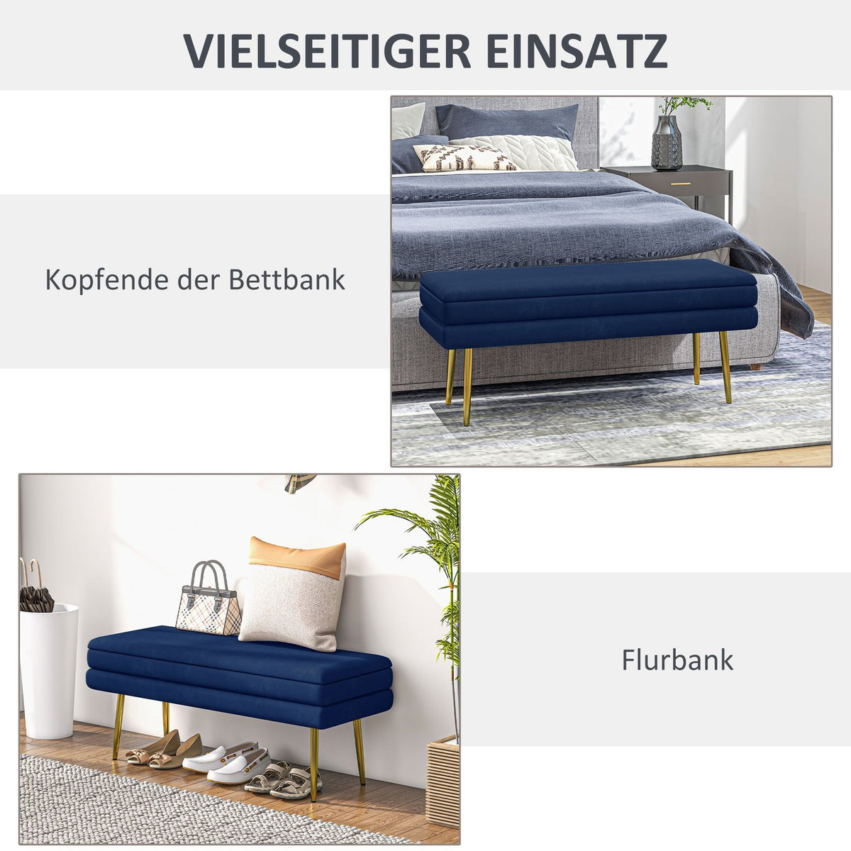 Upholstered bench with storage space, steel, 100 cm x 37.5 cm x 42 cm, blue