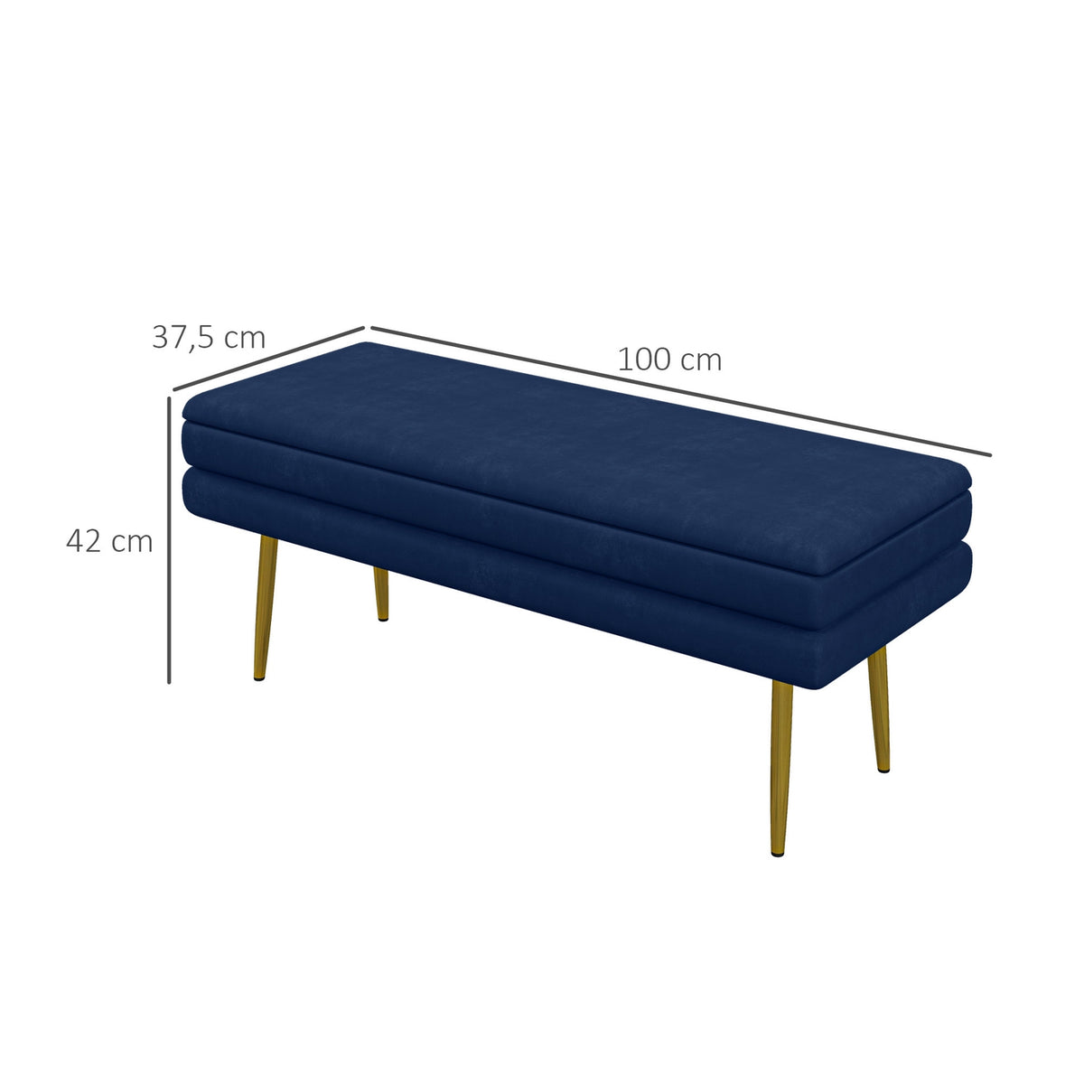 Upholstered bench with storage space, steel, 100 cm x 37.5 cm x 42 cm, blue