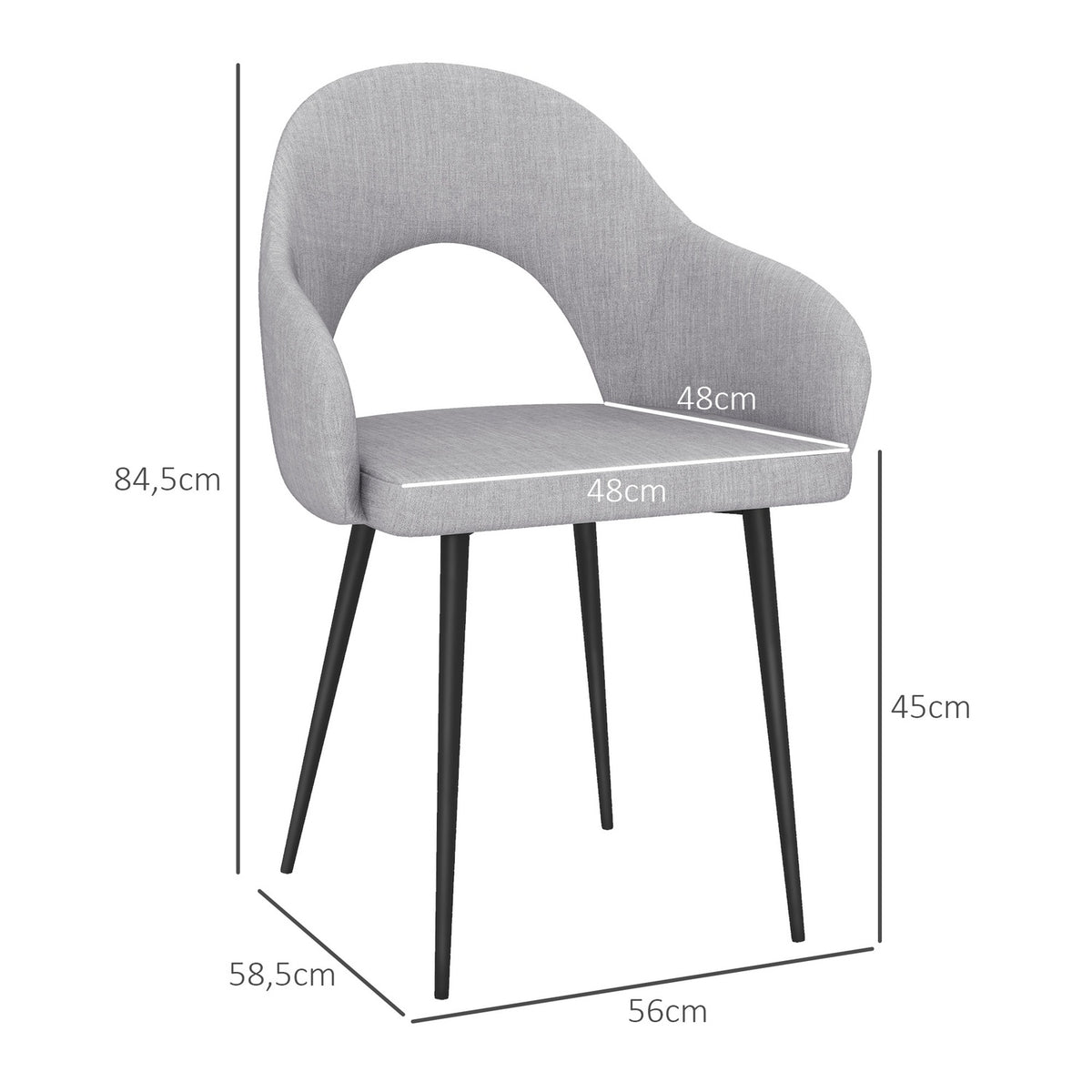 Upholstered relaxation chair with armrests, linen look, living room chair for bedroom, steel, gray, 56 x 58.5 x 84.5 cm