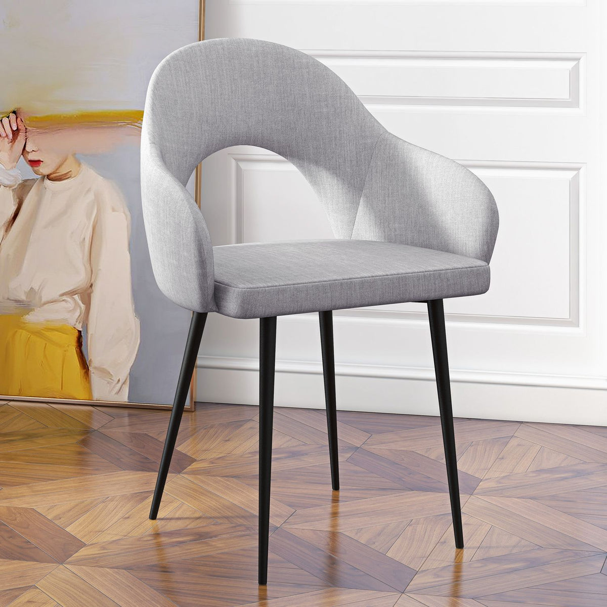 Upholstered relaxation chair with armrests, linen look, living room chair for bedroom, steel, gray, 56 x 58.5 x 84.5 cm