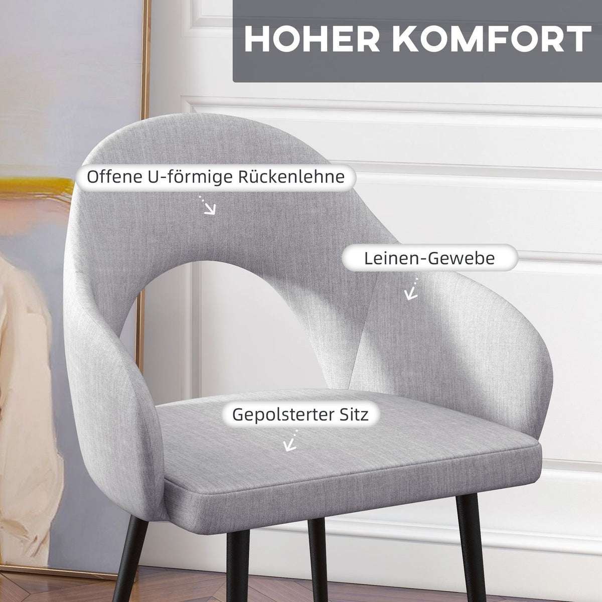 Upholstered relaxation chair with armrests, linen look, living room chair for bedroom, steel, gray, 56 x 58.5 x 84.5 cm