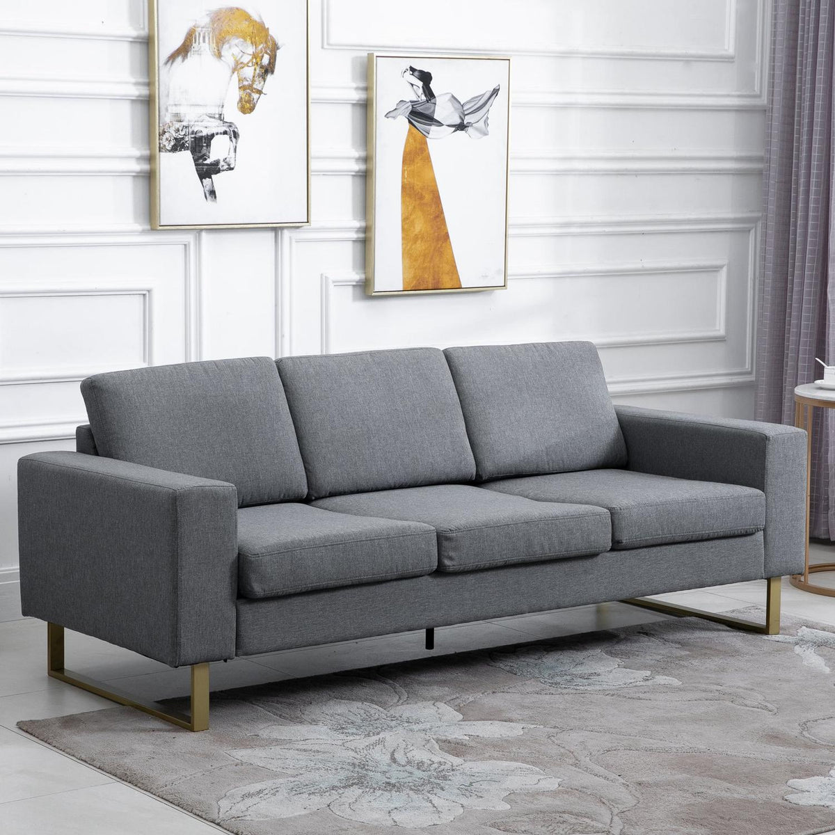 Upholstered sofa 3-seater sofa fabric sofa seating TV armchair cushion armrest linen dark gray 200 x 82 x 78 cm