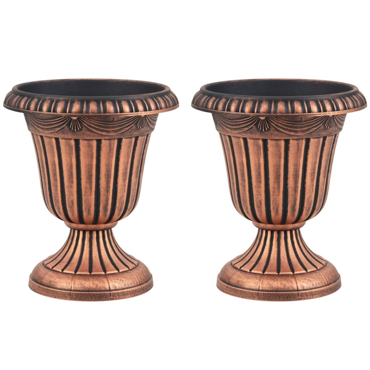 Urn Planters with Drainage, 46.5cm, Set of 2, Bronze