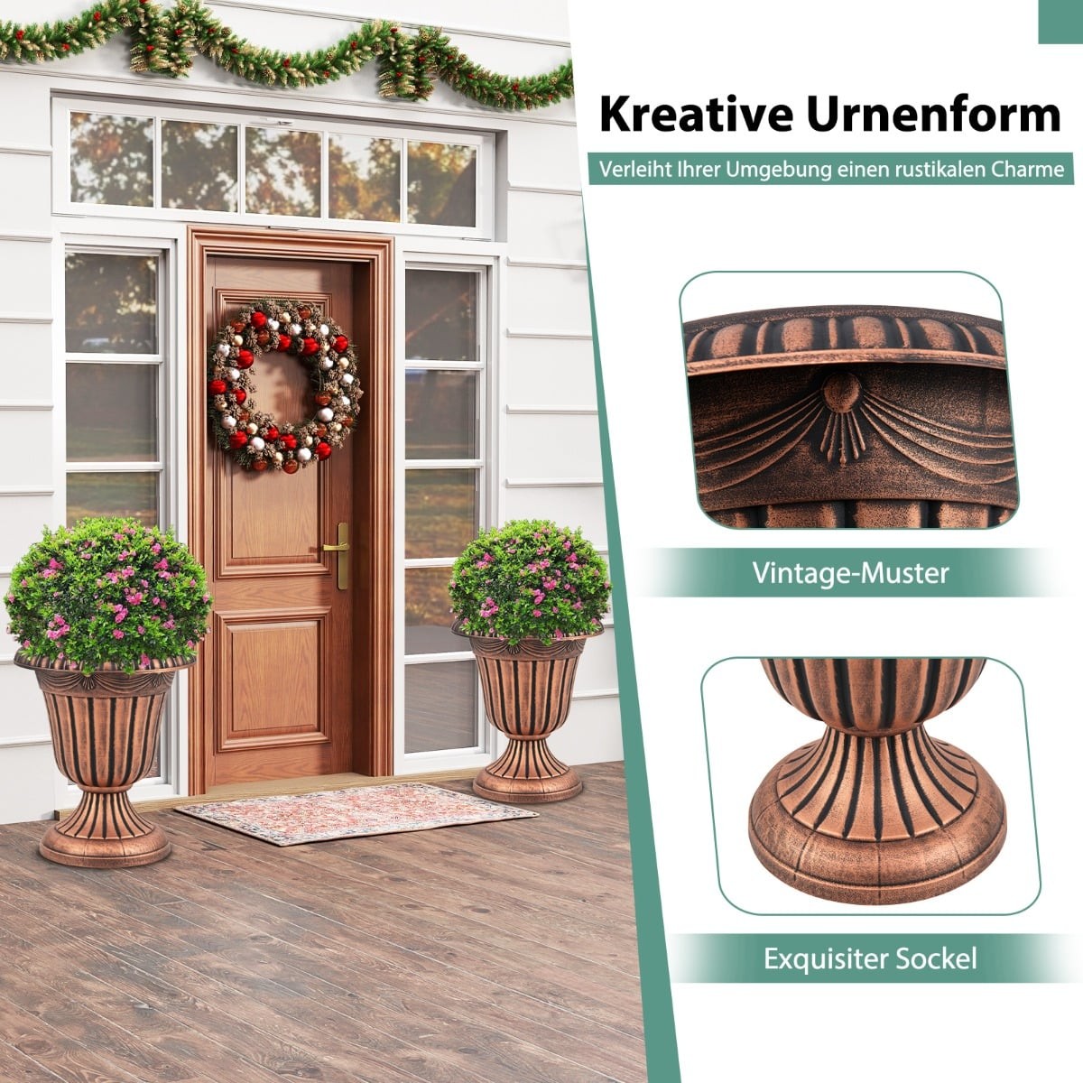 Urn Planters with Drainage, 46.5cm, Set of 2, Bronze