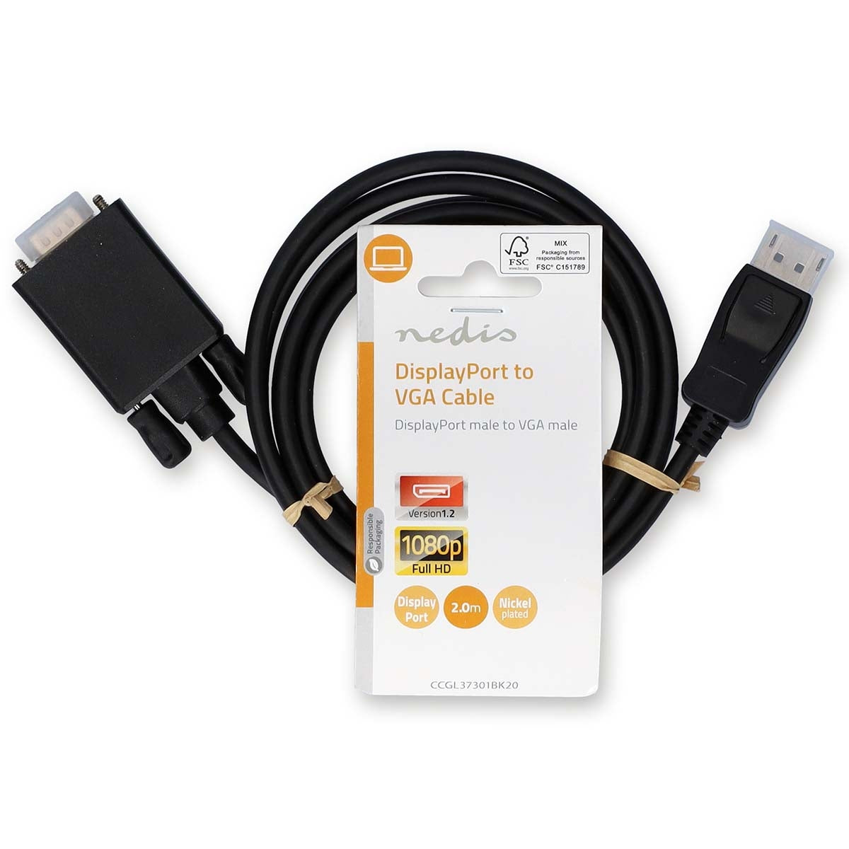 VGA cable | DisplayPort Male | VGA Male | Nickel Plated | Maximum resolution: 1080p | 2.00 m | Round | PVC | Black | Label