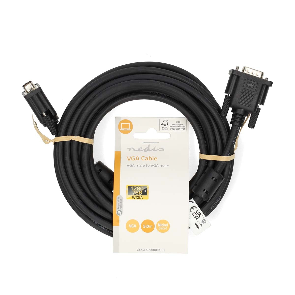 VGA cable | VGA Male | VGA Male | Nickel Plated | Maximum resolution: 1280x768 | 5.00 m | Round | ABS | Black | Label