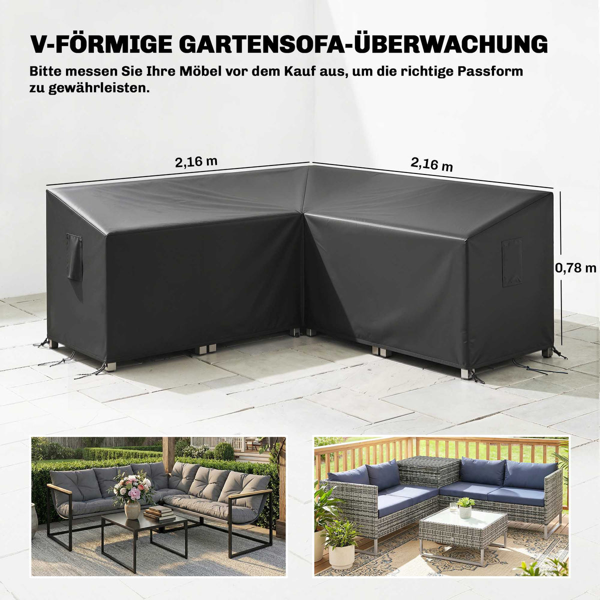 V-Shaped Waterproof Garden Furniture Cover, 420D Oxford, 216x216x78 cm