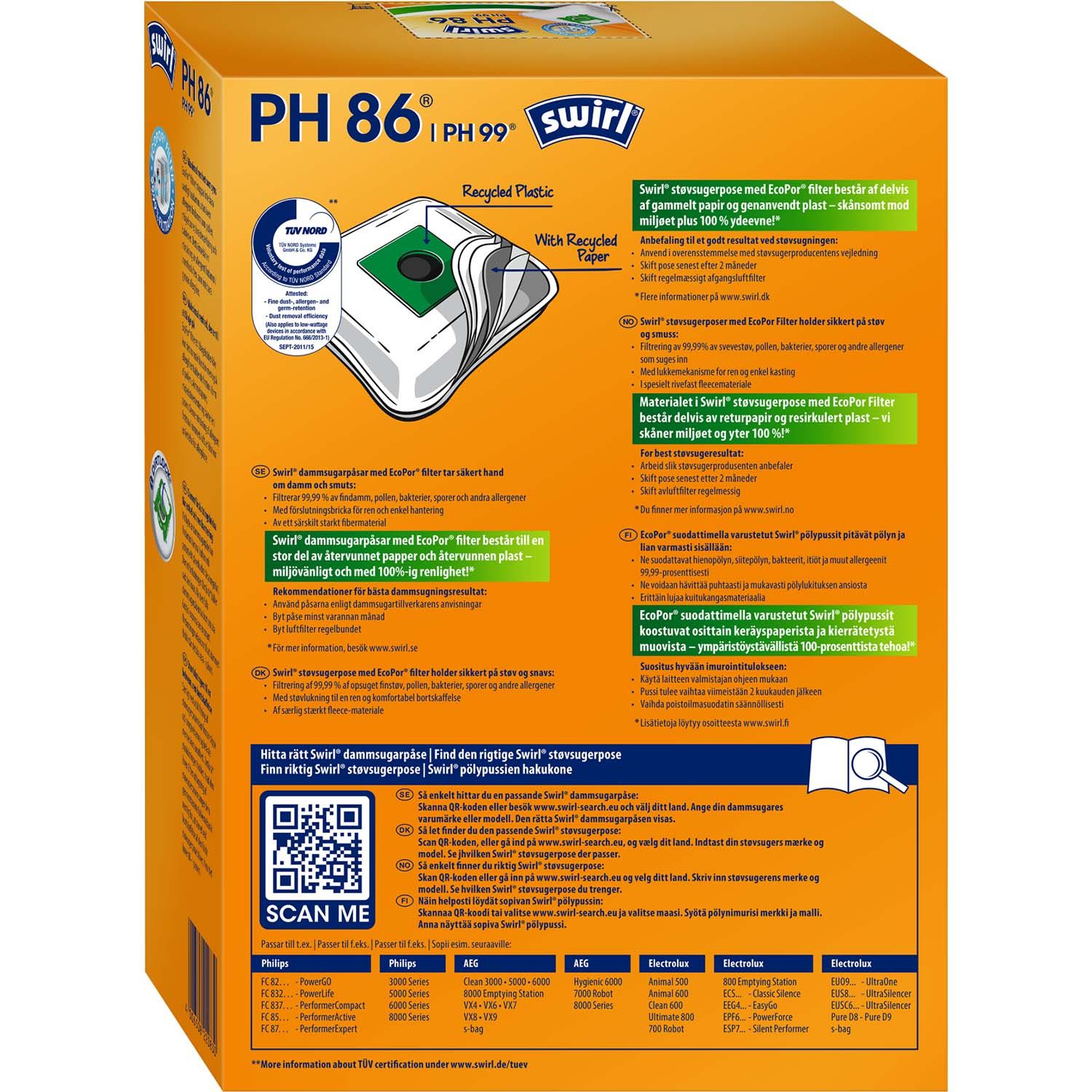 Vacuum cleaner bags PH86/PH99 4P (NOTE 3 pcs DFP)