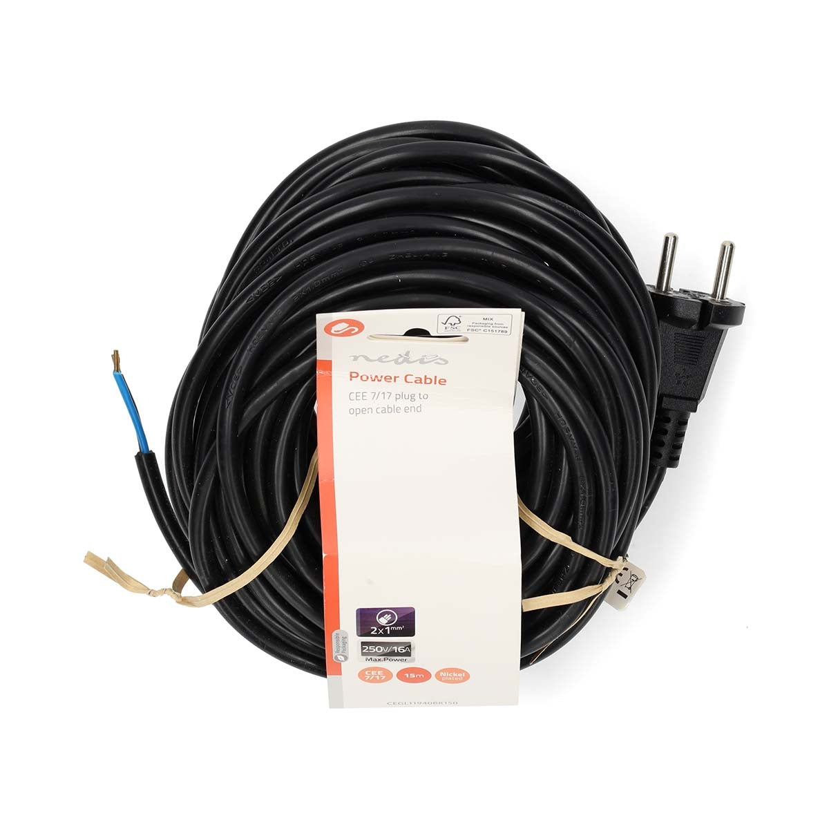 Vacuum cleaner power cord | 15.0 m | CEE 7/17 | 250 V AC | 16 A| Black | PVC